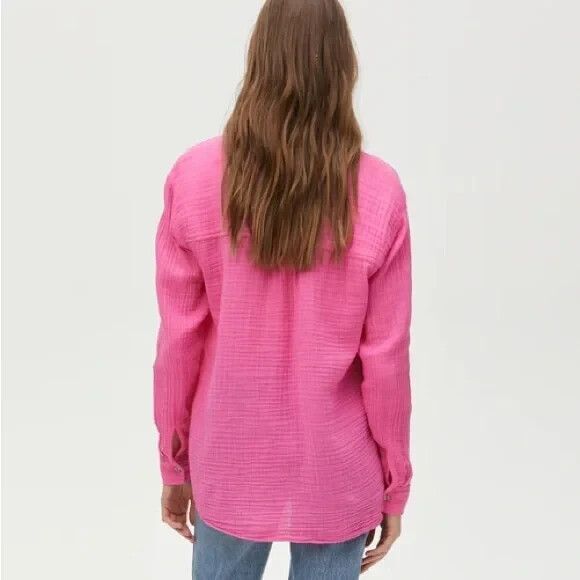 Michael Stars Women's Pink Leo Gauze Button Down Long Sleeve Shirt Sz XS - Picture 2 of 13